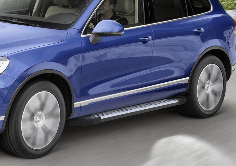 Пороги площадки (подножки) "Bmw-Style круг" Rival для Volkswagen Touareg II 2010-2018, 193 см, 2 шт., алюминий, D193AL.5801.3