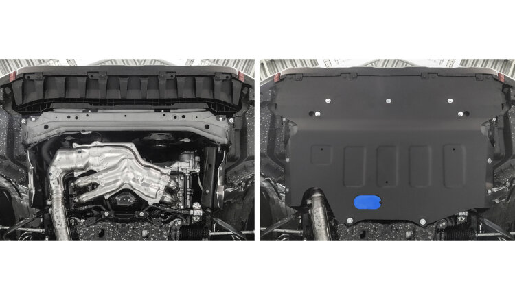 Защита картера Rival (увеличенная) для Subaru Forester V 4WD 2018-2021, сталь 1.8 мм, с крепежом, штампованная, 111.5439.1
