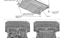 Защита картера и КПП Rival для Toyota Camry XV50, XV70 2011-2021 2021-н.в., оцинкованная сталь 1.5 мм, с крепежом, штампованная, ZZZ.9519.1