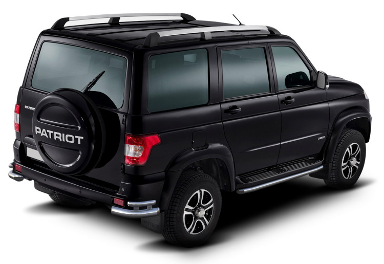 Защита заднего бампера d76+d42 уголки Rival для УАЗ Patriot I рестайлинг 2014-2016 2016-н.в., нерж. сталь, 2 части, R.6302.010