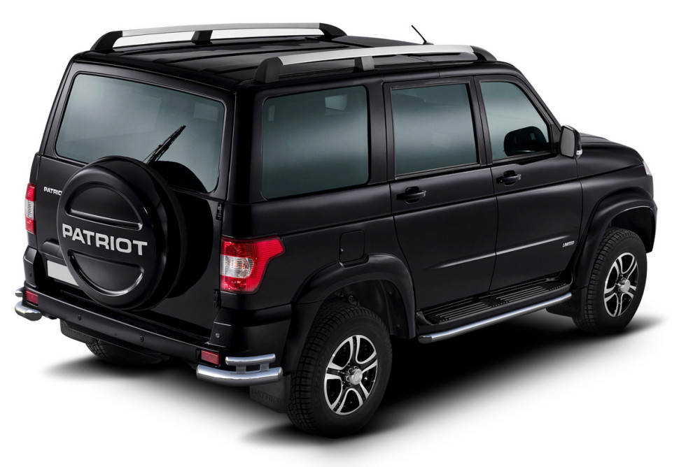 Защита заднего бампера d76+d42 уголки Rival для УАЗ Patriot I рестайлинг 2014-2016 2016-н.в., нерж. сталь, 2 части, R.6302.010