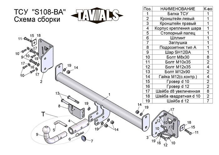 Фаркоп Skoda Octavia с быстросъёмным шаром (ТСУ) арт. T-S108-BA