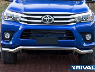 Защита переднего бампера d57 волна + комплект крепежа, RIVAL, Toyota Hilux 2015-