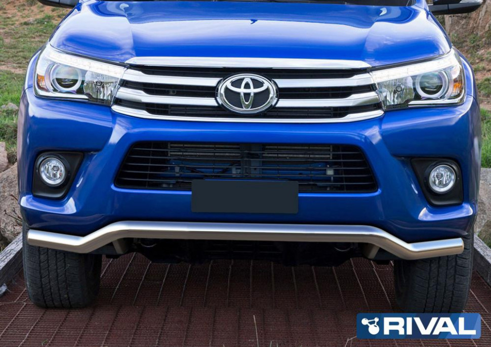 Защита переднего бампера d57 волна + комплект крепежа, RIVAL, Toyota Hilux 2015-