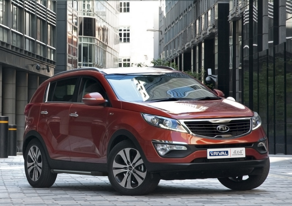Пороги площадки (подножки) "Bmw-Style круг" Rival для Kia Sportage III 2010-2016, 173 см, 2 шт., алюминий, D173AL.2303.2 купить недорого