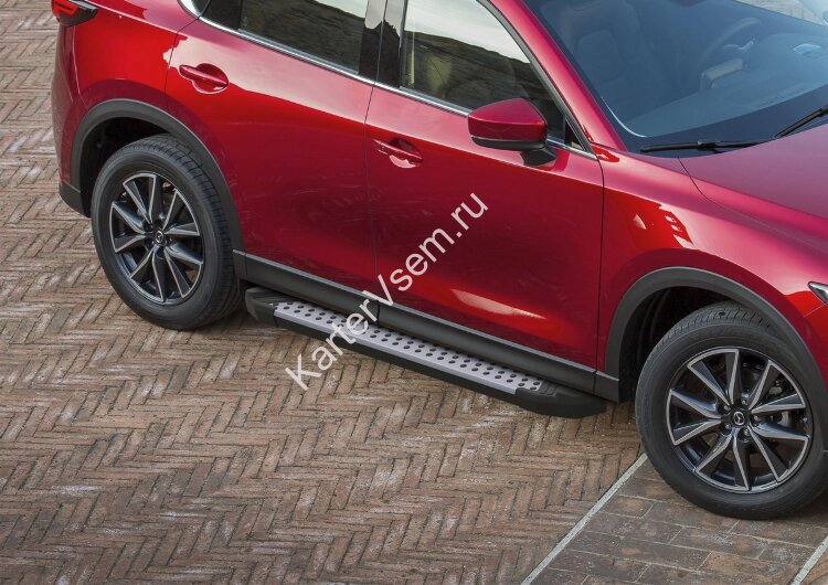 Пороги площадки (подножки) "Bmw-Style круг" Rival для Mazda CX-5 II 2017-н.в., 173 см, 2 шт., алюминий, D173AL.3802.1 с доставкой по всей России