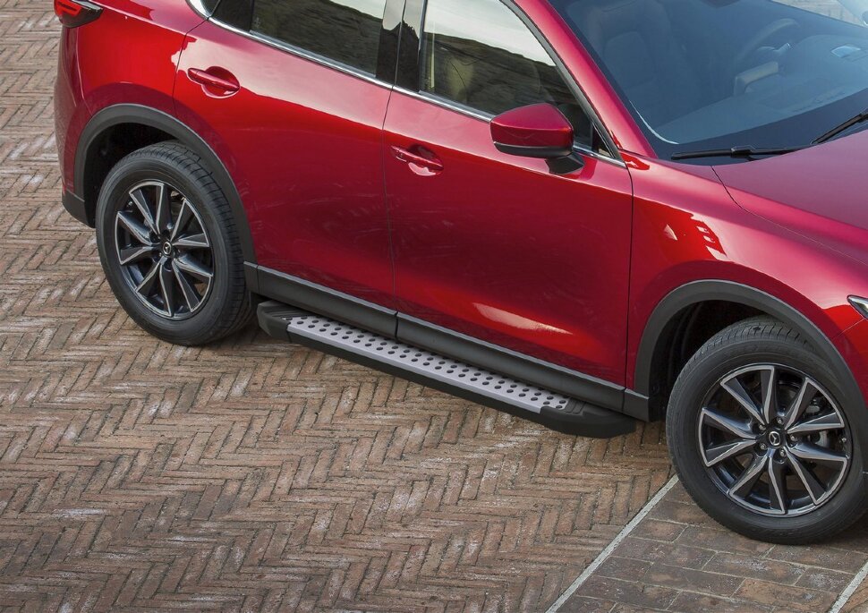 Пороги площадки (подножки) "Bmw-Style круг" Rival для Mazda CX-5 II 2017-н.в., 173 см, 2 шт., алюминий, D173AL.3802.1 с доставкой по всей России