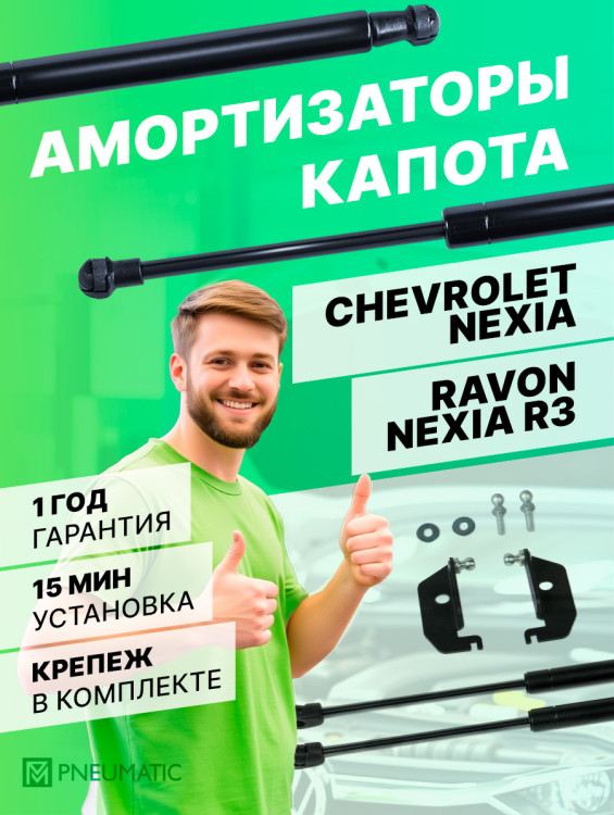 Газовые упоры капота Pneumatic для Chevrolet Nexia 2020-н.в., 2 шт., KU-RV-R300-00