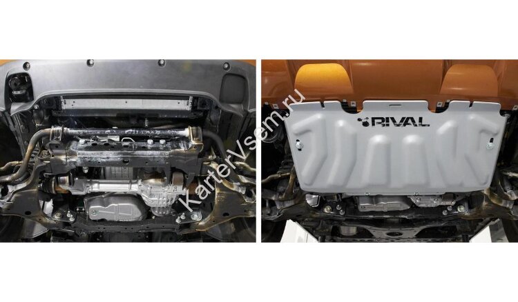 Защита радиатора Rival для Nissan Navara D40 2004-2010, штампованная, алюминий 4 мм, с крепежом, 333.4164.2