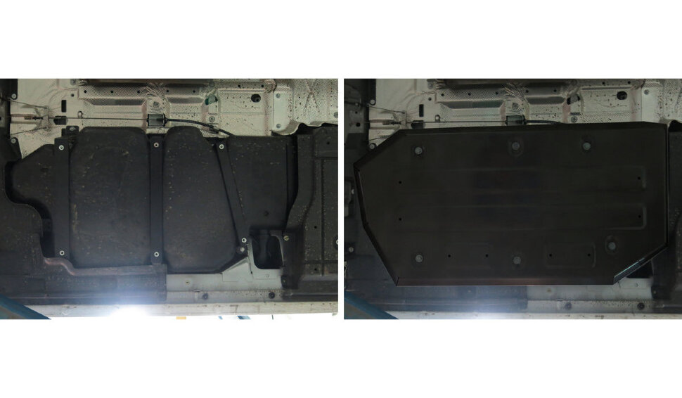 Защита топливного бака АвтоБроня для Volkswagen Transporter T5 2003-2009, штампованная, сталь 1.8 мм, с крепежом, 111.05843.1