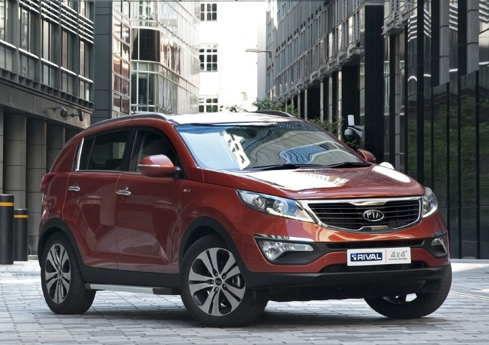Пороги площадки (подножки) "Silver" Rival для Kia Sportage III 2010-2016, 173 см, 2 шт., алюминий, F173AL.2303.2 купить недорого