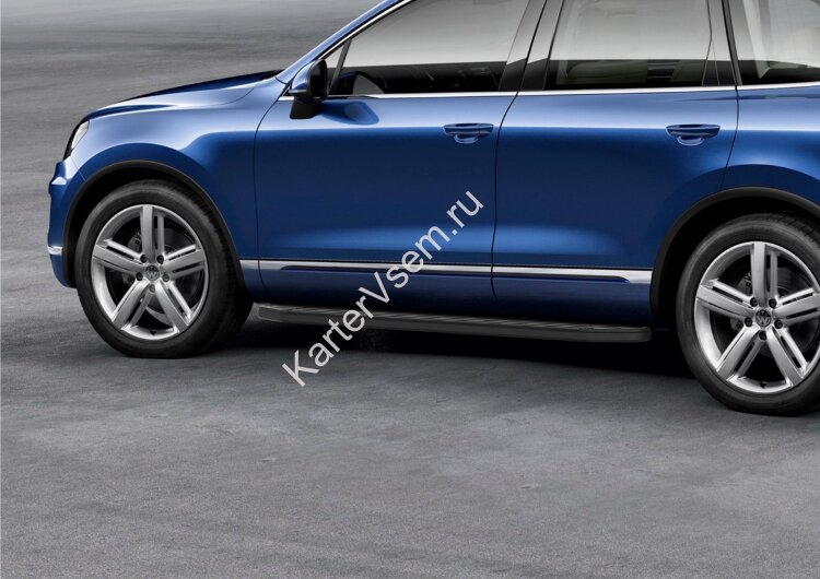Пороги площадки (подножки) "Premium-Black" Rival для Volkswagen Touareg II рестайлинг (R-Line) 2014-2018, 193 см, 2 шт., алюминий, A193ALB.5801.4