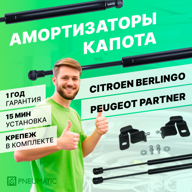 Газовые упоры капота Pneumatic для Citroen Berlingo II 2008-2015, 2 шт., KU-PG-PT00-00