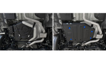 Защита топливного бака Rival для Soueast DX8S РКПП FWD (V - 1.5) 2022-н.в., сталь 1.5 мм, с крепежом, штампованная, 111.0937.1