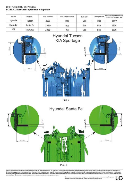 Комплект крепежа к порогам Rival для Hyundai Santa Fe (Хендай Санта Фе) IV поколение 2021-н.в., сталь, 9.2313.1