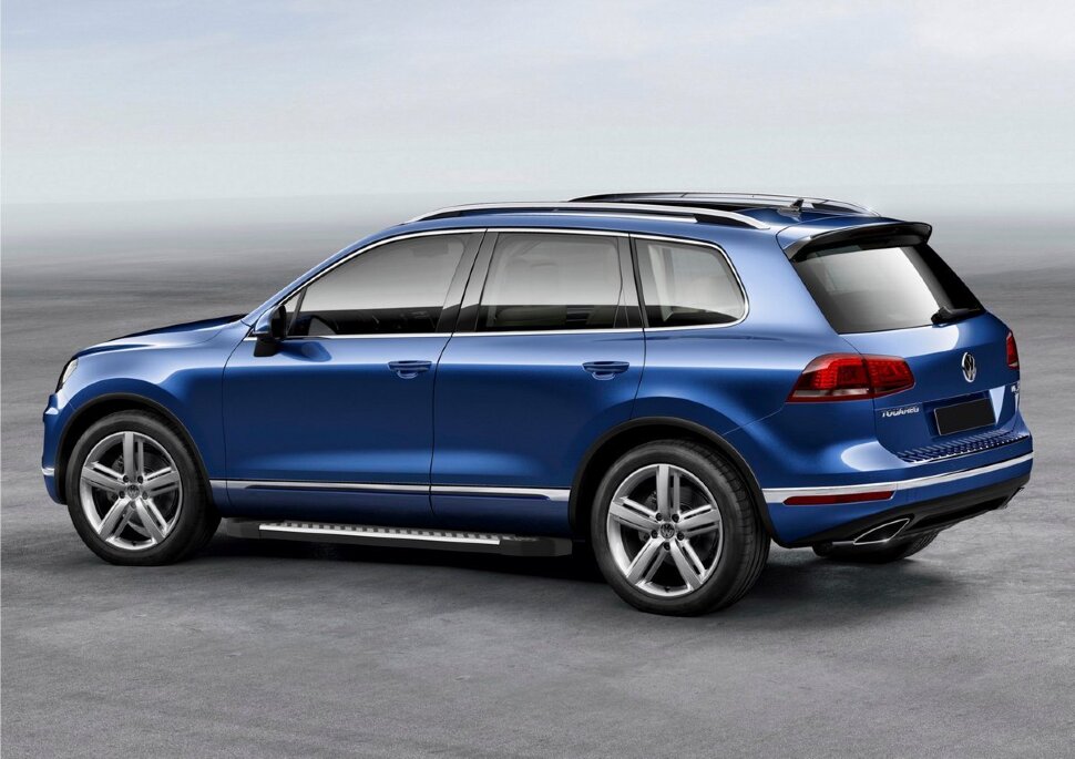 Пороги площадки (подножки) "Bmw-Style круг" Rival для Volkswagen Touareg II рестайлинг (R-Line) 2014-2018, 193 см, 2 шт., алюминий, D193AL.5801.4 купить недорого