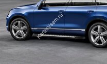 Пороги площадки (подножки) "Bmw-Style круг" Rival для Volkswagen Touareg II рестайлинг (R-Line) 2014-2018, 193 см, 2 шт., алюминий, D193AL.5801.4