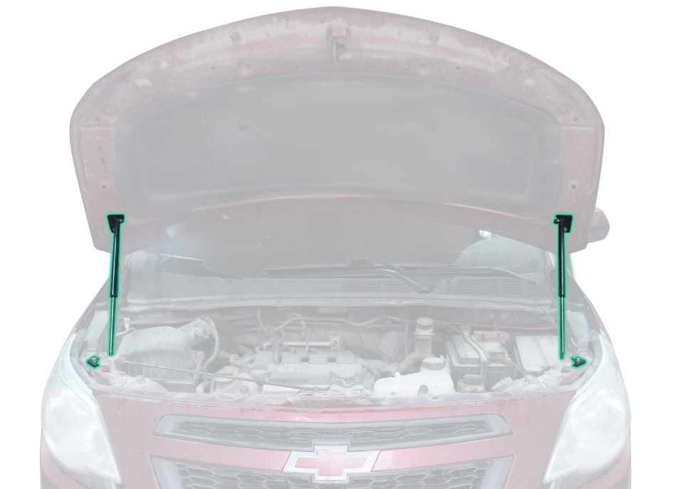 Газовые упоры капота Pneumatic для Chevrolet Cobalt II поколение 2011-2020, 2 шт., KU-RV-R400-00