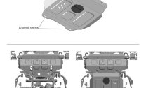 Защита радиатора, картера, КПП и РК Rival для Toyota Fortuner II поколение 4WD 2017-2020 2020-н.в., оцинкованная сталь 1.5 мм, с крепежом, штампованная, 4 части, KZZZ.5770.1