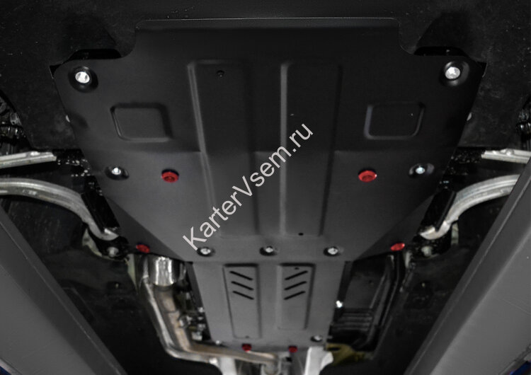 Защита картера, КПП и РК АвтоБроня для Genesis G70 4WD 2018-2021 2021-н.в., штампованная, сталь 1.8 мм, 2 части, с крепежом, K111.02841.1