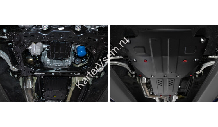 Защита картера, КПП и РК АвтоБроня для Genesis G70 4WD 2018-2021 2021-н.в., штампованная, сталь 1.8 мм, 2 части, с крепежом, K111.02841.1