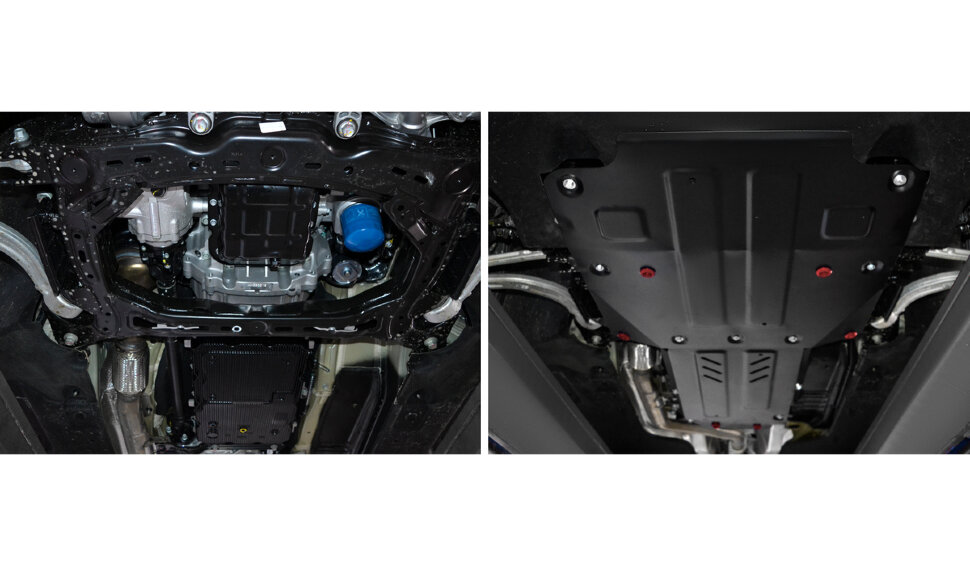 Защита картера, КПП и РК АвтоБроня для Genesis G70 4WD 2018-2021 2021-н.в., штампованная, сталь 1.8 мм, 2 части, с крепежом, K111.02841.1