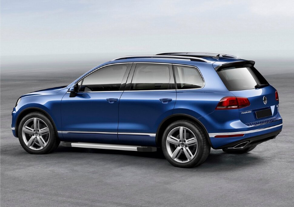 Пороги площадки (подножки) "Silver" Rival для Volkswagen Touareg II рестайлинг (R-Line) 2014-2018, 193 см, 2 шт., алюминий, F193AL.5801.4 купить недорого