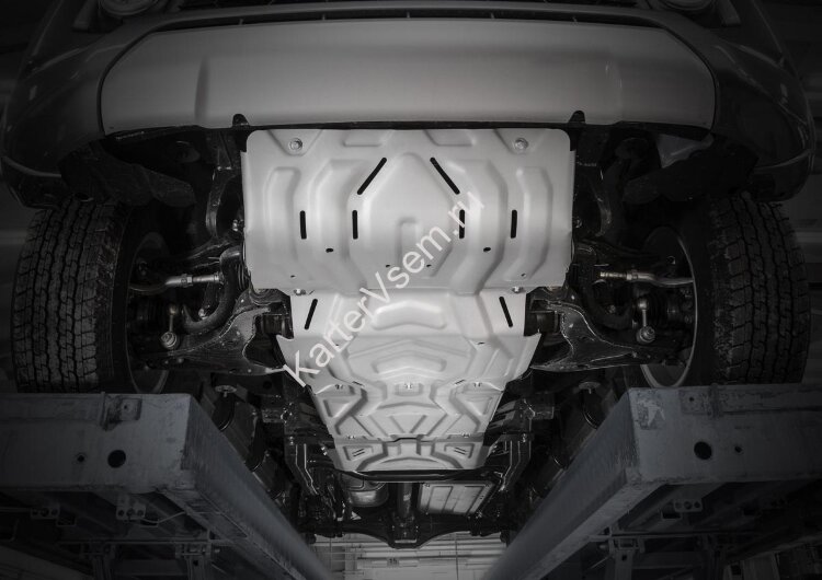 Защита радиатора, картера, КПП и РК Rival (усиленная, серая) для Mitsubishi Pajero Sport III 2016-2021 2021-н.в., алюминий 4 мм/сталь 3 мм, 4 части, с крепежом, штампованная, K222.4052.1