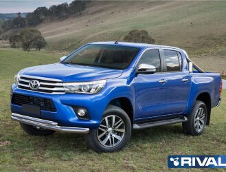 Защита переднего бампера d76+d57 + комплект крепежа, RIVAL, Toyota Hilux 2015-