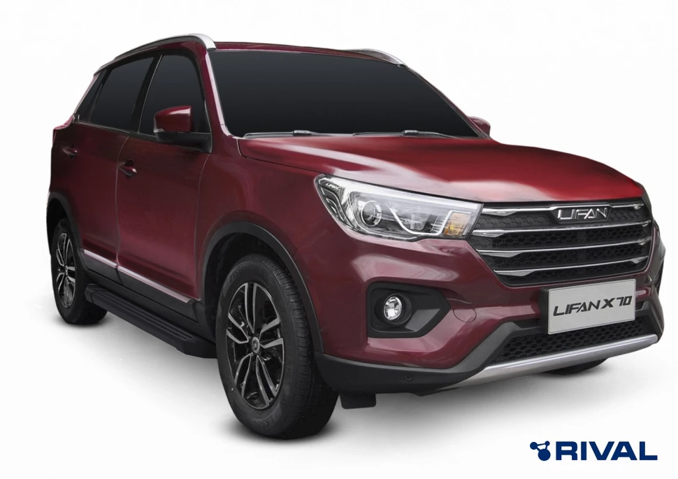 Пороги на автомобиль (подножки) "Black" Rival для Lifan X70 2017-н.в., 173 см, 2 шт., алюминий, F173ALB.3305.1