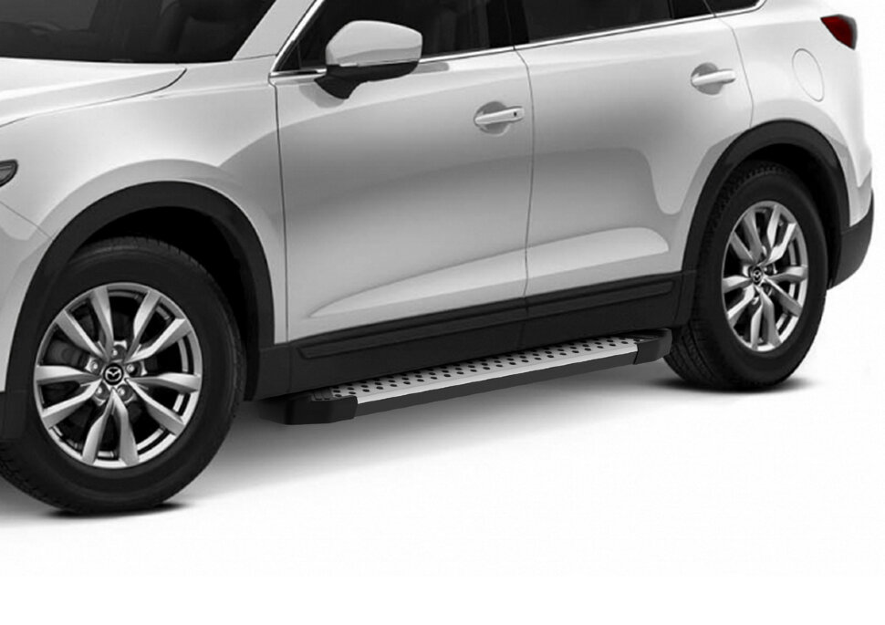 Пороги площадки (подножки) "Bmw-Style круг" Rival для Mazda CX-9 II 2016-н.в., 193 см, 2 шт., алюминий, D193AL.3803.2 высокого качества