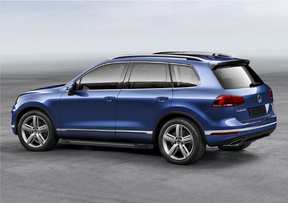 Пороги площадки (подножки) "Black" Rival для Volkswagen Touareg II рестайлинг (R-Line) 2014-2018, 193 см, 2 шт., алюминий, F193ALB.5801.4 купить недорого