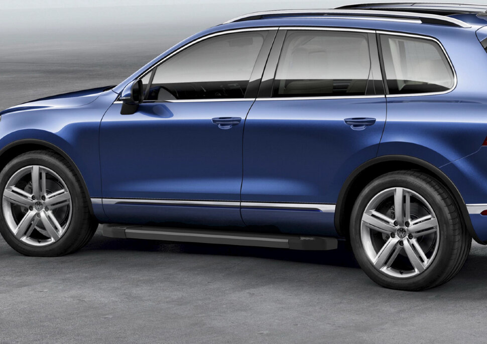 Пороги площадки (подножки) "Black" Rival для Volkswagen Touareg II рестайлинг (R-Line) 2014-2018, 193 см, 2 шт., алюминий, F193ALB.5801.4 в официальном интернет магазине