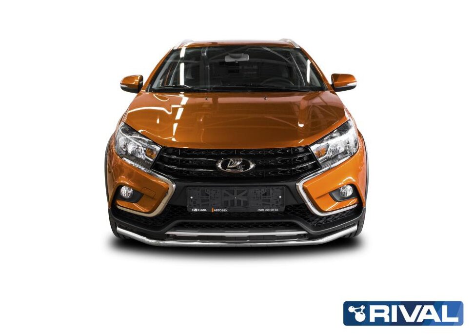 Защита переднего бампера d42 + комплект крепежа, RIVAL, Lada Vesta SW Cross 2017-