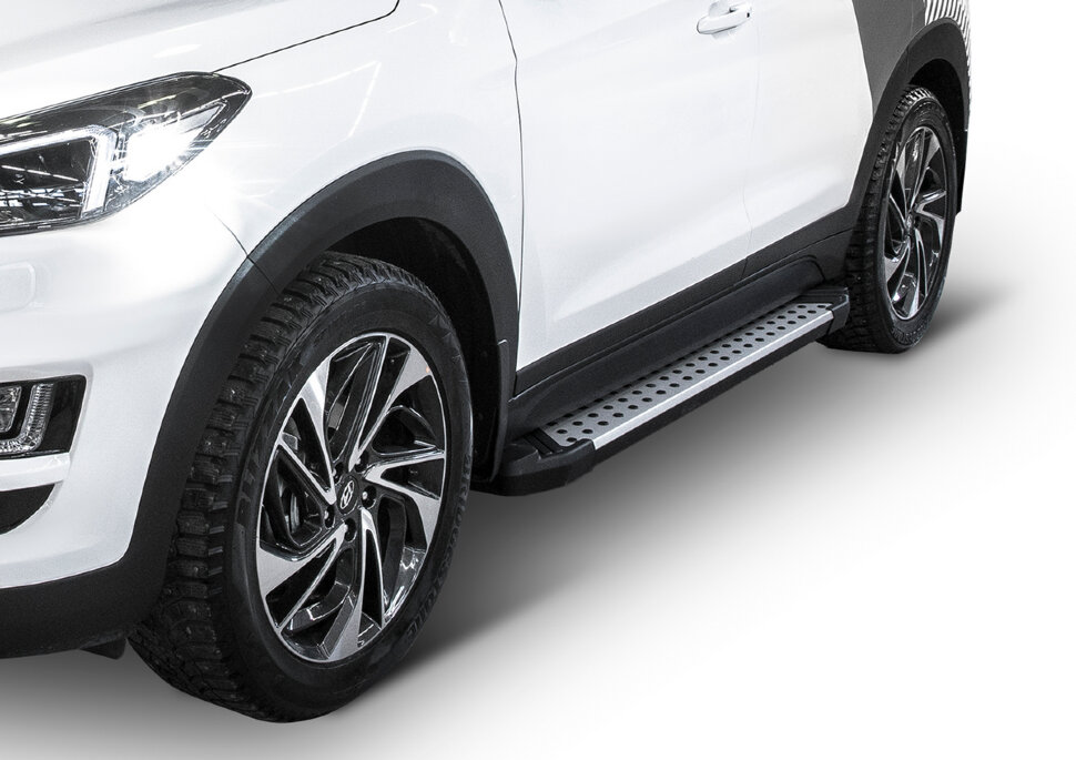 Пороги площадки (подножки) "Bmw-Style круг" Rival для Kia Sportage IV 2016-2022, 173 см, 2 шт., алюминий, D173AL.2309.2 с доставкой по всей России