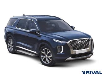 Пороги на автомобиль (подножки) "Bmw-Style круг" Rival для Hyundai Palisade 2020-н.в., 193 см, 2 шт., алюминий, D193AL.2311.1