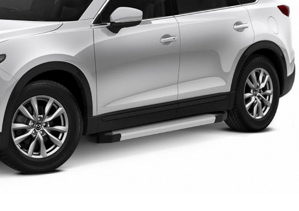 Пороги площадки (подножки) "Silver" Rival для Mazda CX-9 II 2016-н.в., 193 см, 2 шт., алюминий, F193AL.3803.2 с инструкцией и сертификатом
