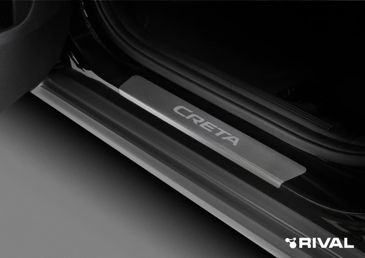 Накладки на пороги Rival для Hyundai Creta II 2021-н.в., нерж. сталь, с надписью, 4 шт., NP.2317.3