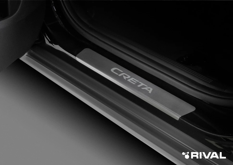 Накладки на пороги Rival для Hyundai Creta II 2021-н.в., нерж. сталь, с надписью, 4 шт., NP.2317.3