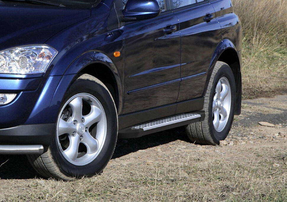 Пороги площадки (подножки) "Bmw-Style круг" Rival для SsangYong Kyron I рестайлинг 2007-2016, 173 см, 2 шт., алюминий, D173AL.5301.1 с доставкой по всей России