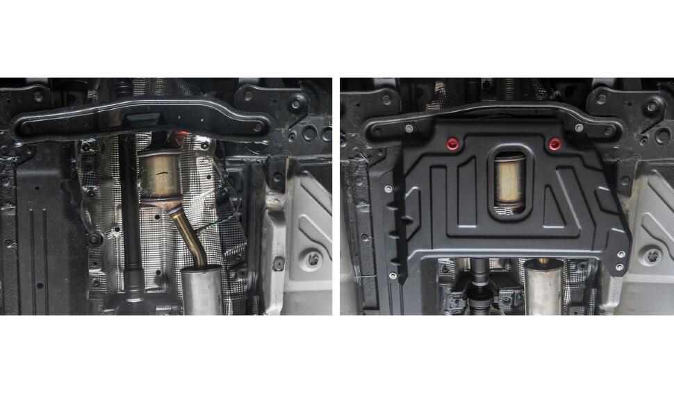 Защита кислородного датчика АвтоБроня для Renault Duster II 4WD 2021-н.в., штампованная, сталь 1.5 мм, с крепежом, 111.04725.3