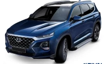 Пороги на автомобиль (подножки) "Bmw-Style круг" Rival для Hyundai Santa Fe IV 2018-2021, 180 см, 2 шт., алюминий, D180AL.2307.1