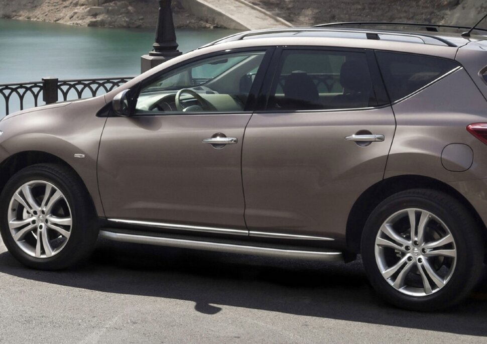 Пороги площадки (подножки) "Premium" Rival для Nissan Murano Z51 II поколение рестайлинг 2010-2016, 173 см, 2 шт., алюминий, A173ALP.4108.2 с инструкцией и сертификатом