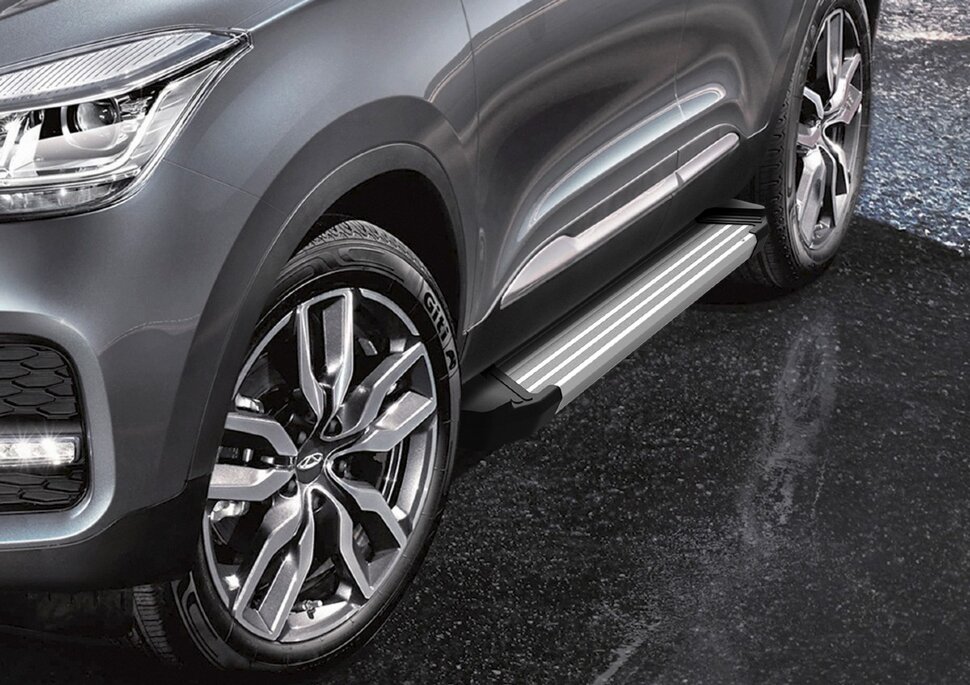 Пороги площадки (подножки) "Silver" Rival для Chery Tiggo 4 Pro 2022-н.в., 173 см, 2 шт., алюминий, F173AL.0905.2 с инструкцией и сертификатом