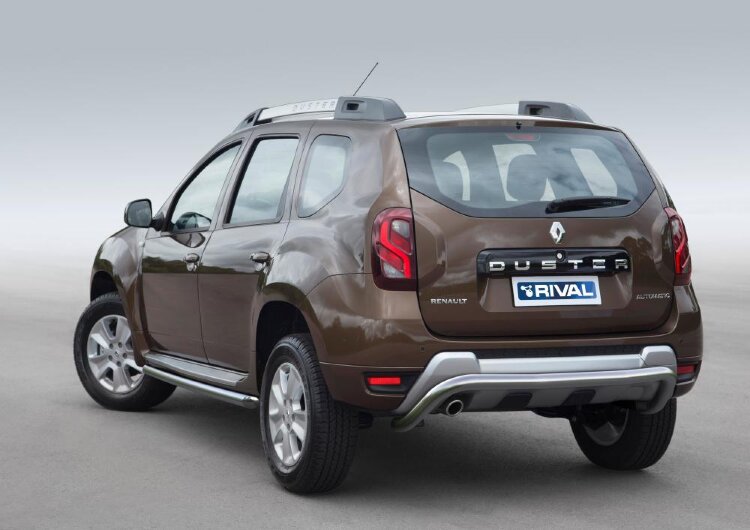 Защита заднего бампера d57 скоба + комплект крепежа, RIVAL, Renault Duster 2015-