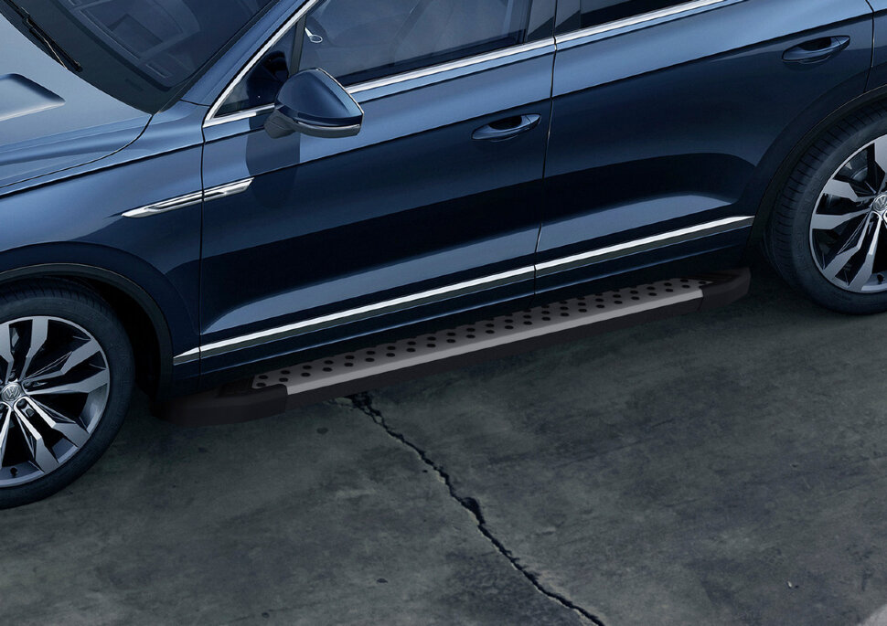 Пороги площадки (подножки) "Bmw-Style круг" Rival для Volkswagen Touareg III 2018-н.в., 193 см, 2 шт., алюминий, D193AL.5806.1 с доставкой по всей России