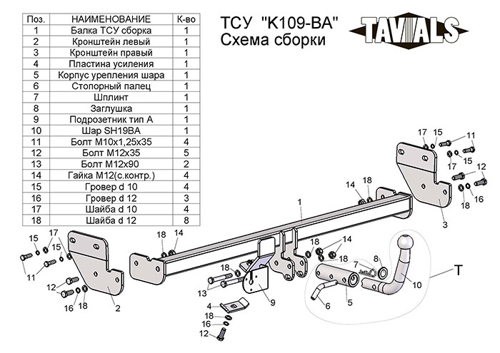 Фаркоп Kia Cerato с быстросъёмным шаром (ТСУ) арт. K109-BA
