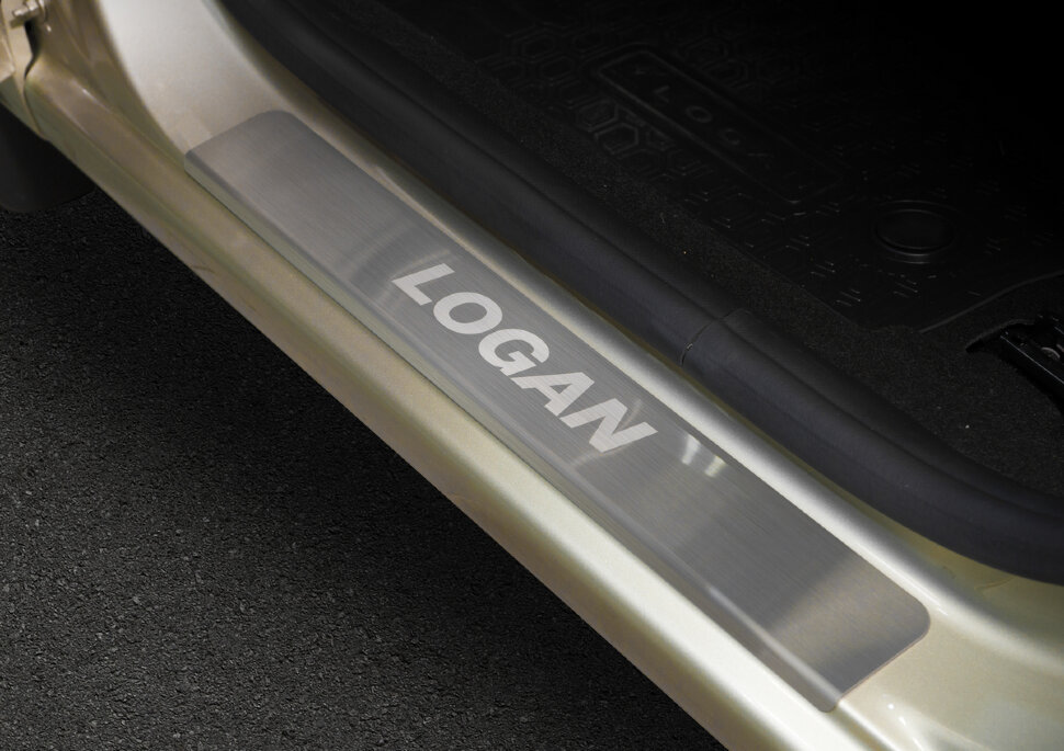 Накладки на пороги Rival для Renault Logan II седан 2014-2018 2018-н.в., нерж. сталь, с надписью, 4 шт., NP.4701.3 с доставкой по всей России