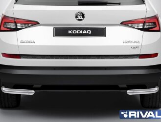 Защита заднего бампера d57 уголки + комплект крепежа, RIVAL, Skoda Kodiaq 2017-