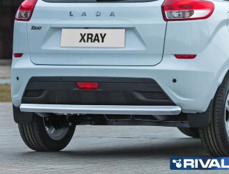 Защита заднего бампера d57 + комплект крепежа, RIVAL, Lada X-Ray 2015-
